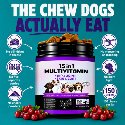 15-in-1 Dog Multivitamin Soft Chews — Skin, Coat, Hip & Joint Support