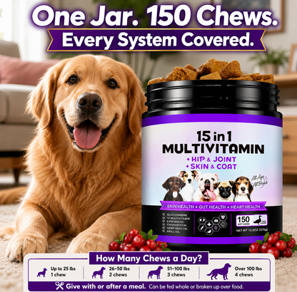 15-in-1 Dog Multivitamin Soft Chews — Skin, Coat, Hip & Joint Support